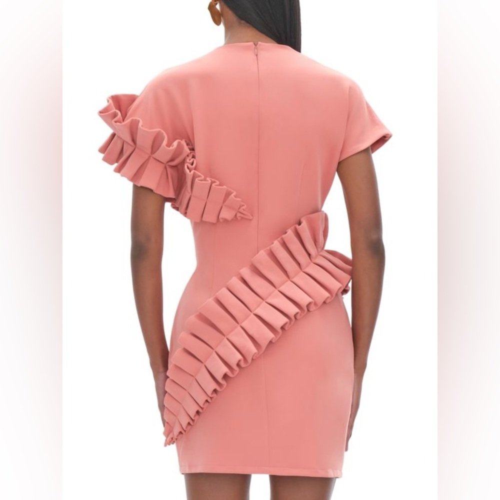 Andrea Iyamah Safia Dress Pink Peach Rose Pleat Ruffle Mini Easter SZ Small - Picture 2 of 16